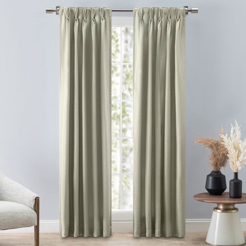Ricardo Grasscloth 2/Way Pinch Pleated w/Back Tabs Pair 150x63 Sage